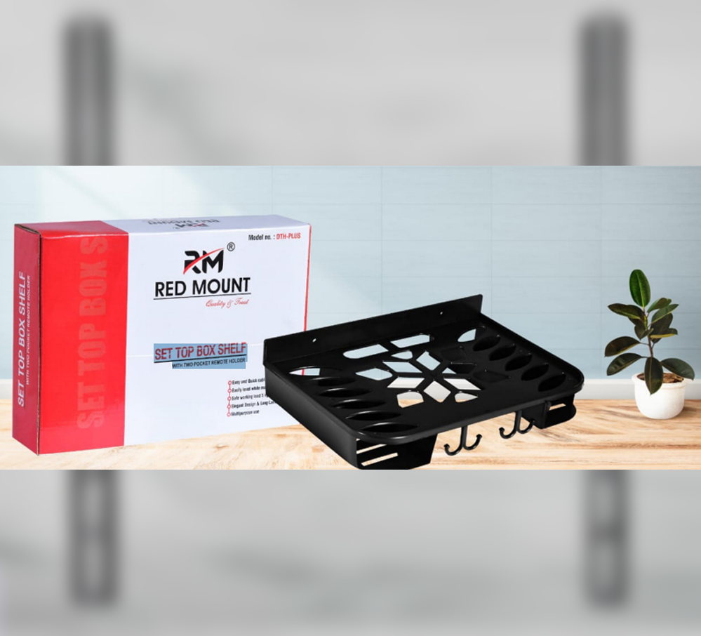 SET TOP BOX SHELF WITH TWO POCKET REMOTE HOLDER